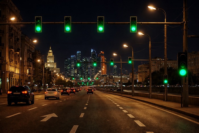 В Москве на 14 магистралях в ночное время светофоры начнут работать в режиме «зелёной волны»