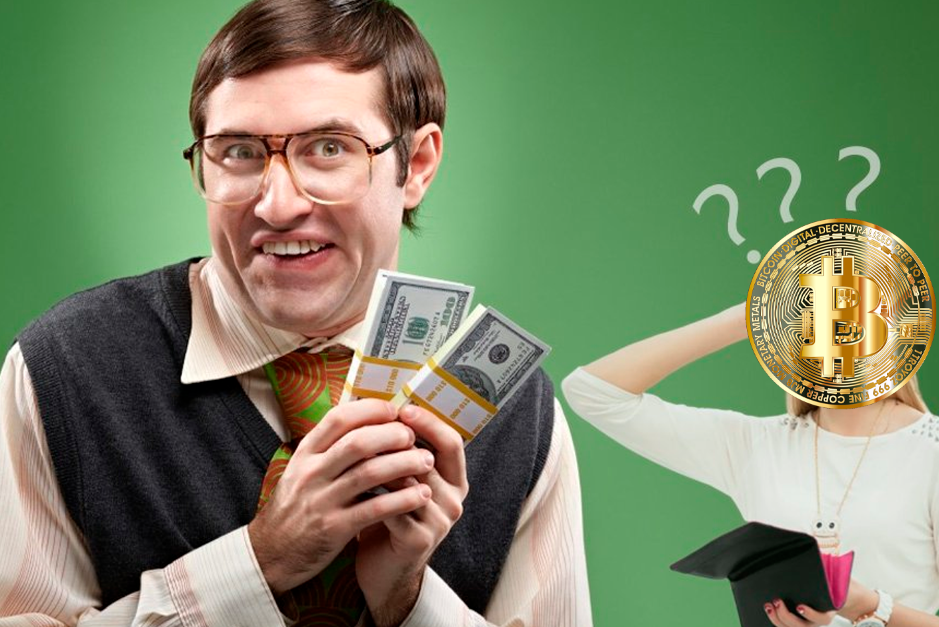 человек считает деньги на фоне работающих майнеров